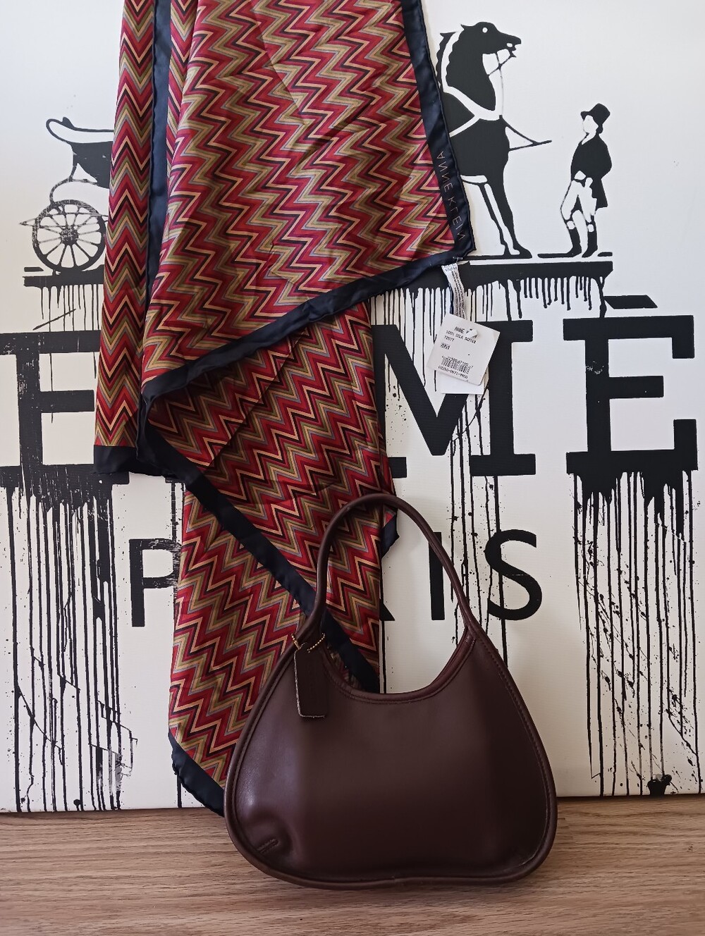 COACH 9027 Ergo Mini Handbag, August 1997, Dark Brown+ NWT Anne Klein Silk Scarf